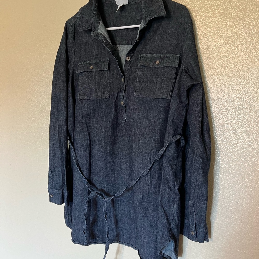 Isabel Maternity Women's Pullover Long Sleeve Half Button Denim Shirt Size Large